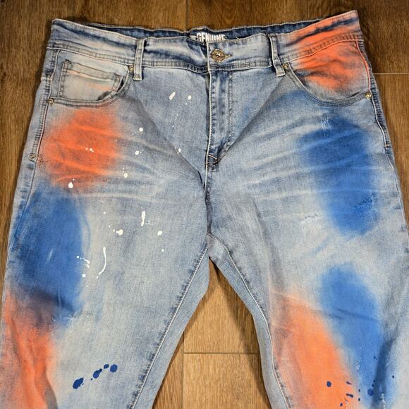 Genuine Authentic Jeans Men’s 38x32 Light Wash Distressed Paint Splatter Denim - Picture 3 of 9